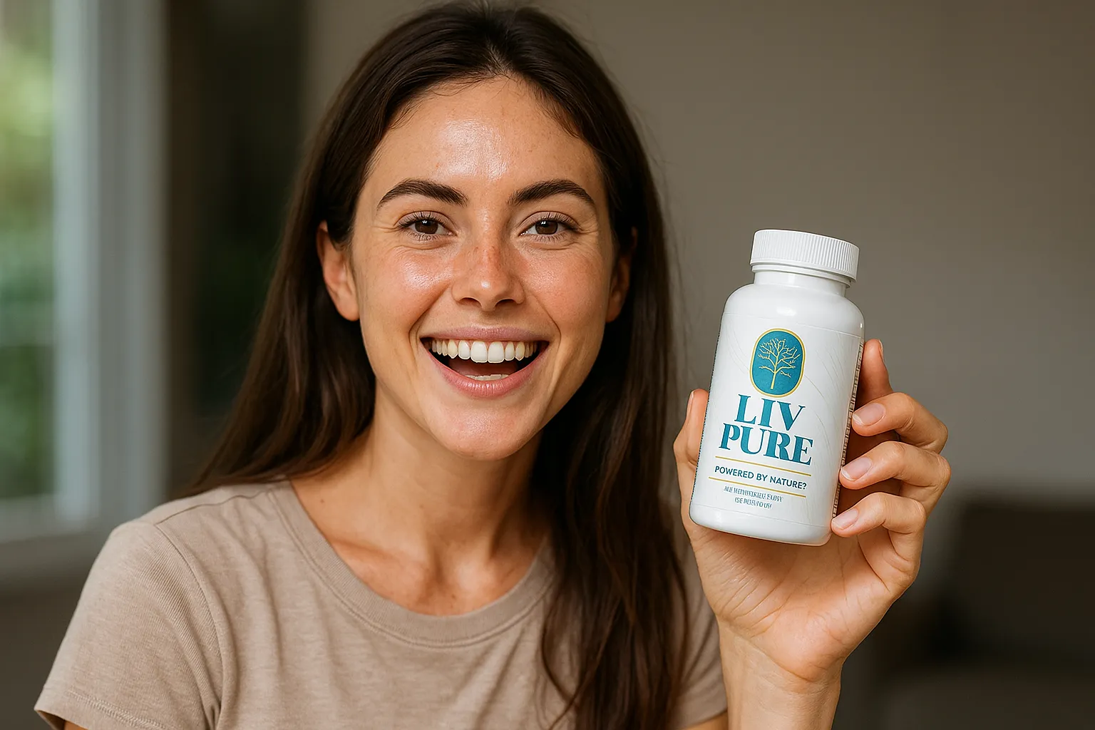 woman holding liv pure